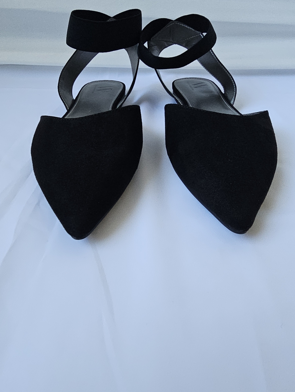 Worthington Black Faux Suede Pointed Toe Ankle Strap Flats - Chic & Minimalist - Picture 8 of 16
